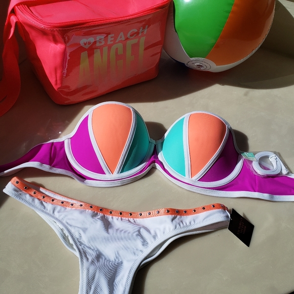 PINK Victoria's Secret Swimwear Bundle Push Up Top L + Itsy Bikini Bottom S NWT - Picture 12 of 16